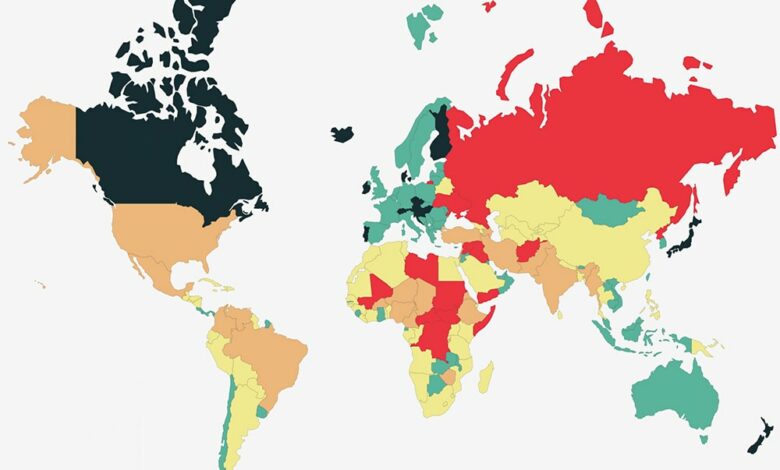 map of the most peaceful countries in the world 2022