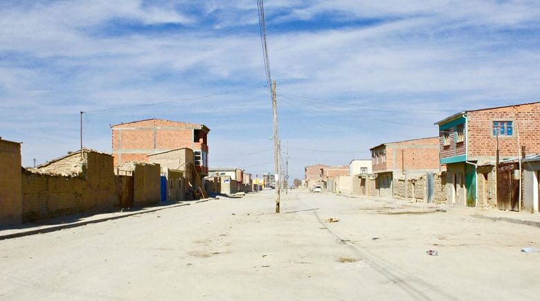 a street in Uyuni Bolivia one of our charmless South American towns