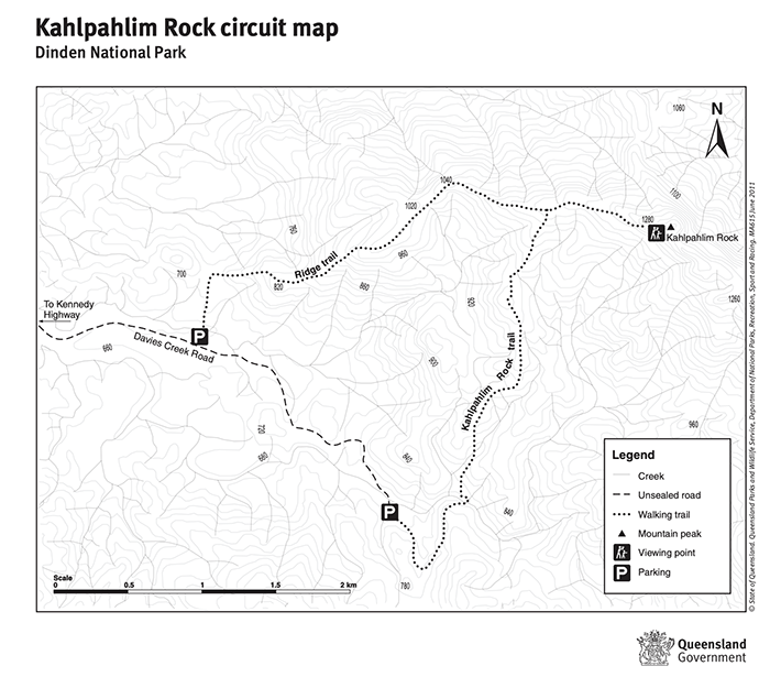 Wanderkarte Kahlpahlim Rock, Circuit Route, Dinden National Park, Ridge Trail
