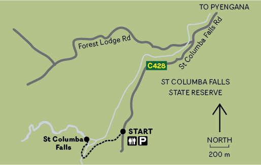 St Columba Falls Karte, um von Pyengana zum Wasserfall zu gelangen